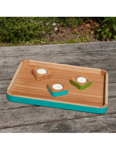 Bamboe theelichtje turquoise