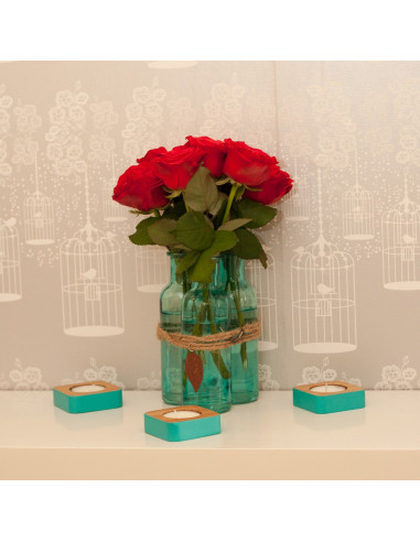 Bamboe theelichtje turquoise