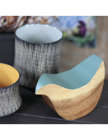 Houten vogel blauwgroen