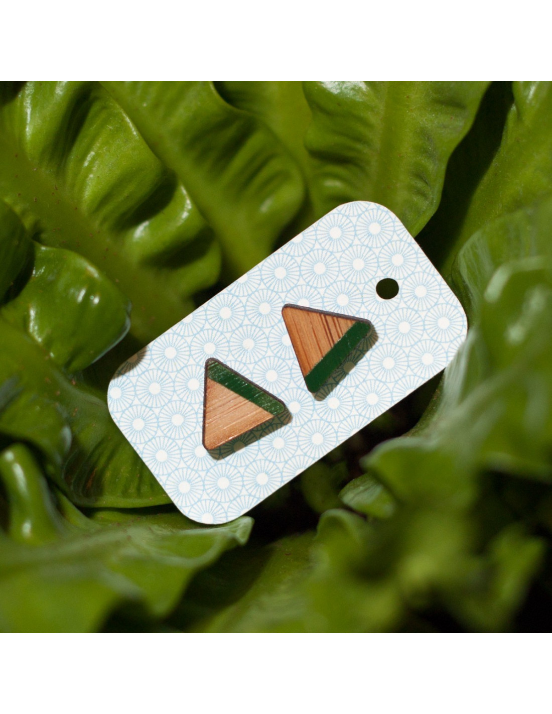 Driehoekige houten oorbellen met groen detail houten accessoires ... Houten keuken groene